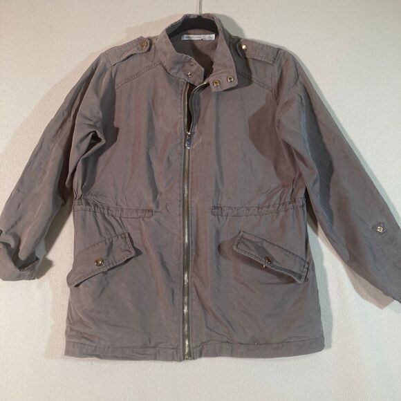 Bishop + Young Utility Jacket Sz S Taupe Brown Tencel Roll Tab Lightweight Coat - Picture 1 of 10
